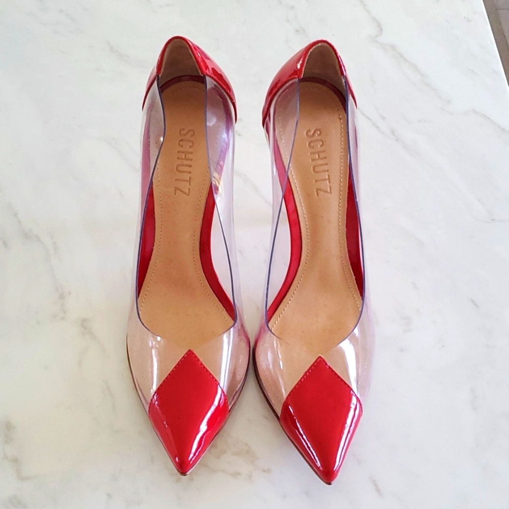 Brand New Schutz Clear Red Patent Heels